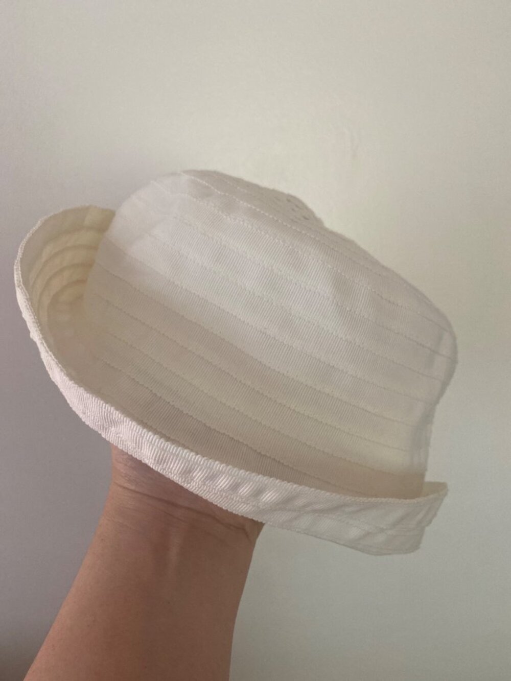 Women's White Cotton Blend Bucket Hat With Ribbed Texture Lightweight & Durable - Picture 3 of 5